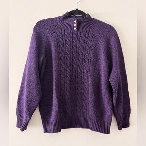Karen Scott Deep Purple Cable Knit Turtleneck Sweater Size PM